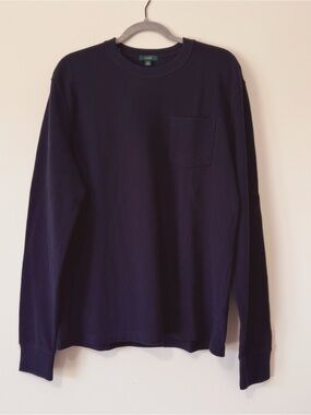 J. Crew NWT Navy Blue Cotton Menswear Knitwear Long Sleeve w Chest Pocket Medium